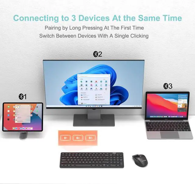 Alt view image 2 of 5 - Arteck HB305-2 Universal Multi-Device Bluetooth Keyboard Ultra Compact Wireless Bluetooth Keyboard with Media Hotkeys for Windows iOS iPad OS Android Computer Desktop Laptop Surface Tablet Smartphone