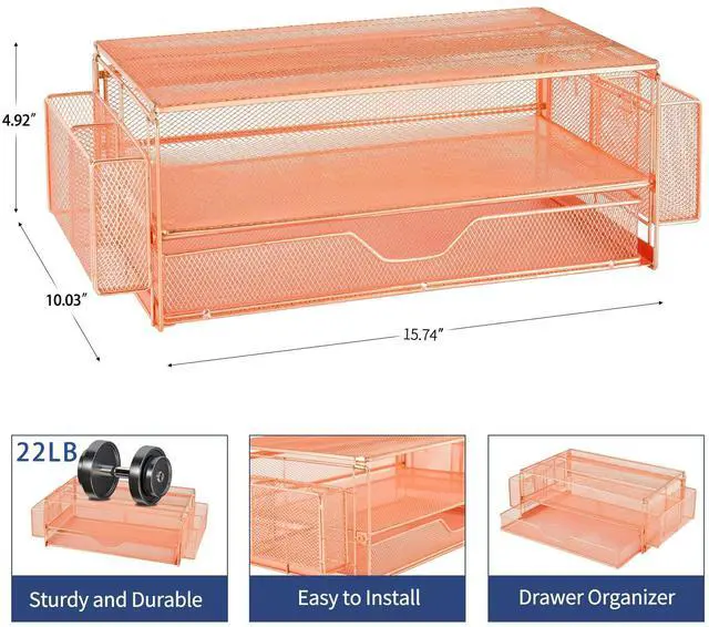 Alt view image 5 of 5 - AUPSEN Computer Monitor Stands Riser with Drawers and 2 Pen Holder, Desk Accessories & Workspace Desk Organizers, Desktop Organizer for Computer, Laptop, Printer, Office Supplies(Rose Gold)