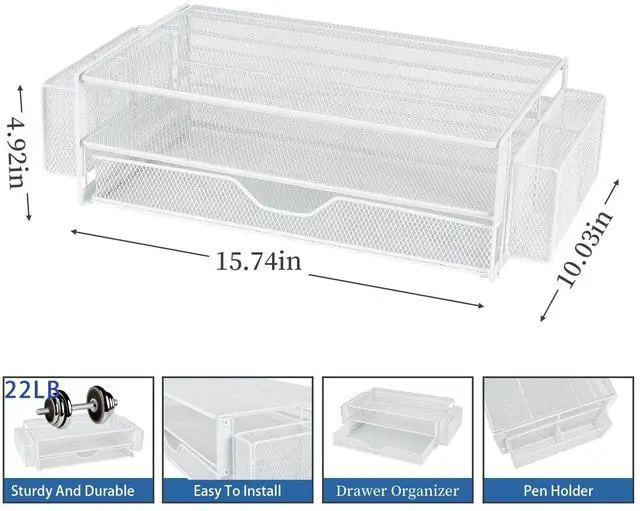 Alt view image 4 of 5 - AUPSEN Computer Monitor Stands with Drawers and 2 Pen Holder, Desk Accessories & Workspace Desk Organizers, Monitor Stand for Computer, Laptop, Printer, Office Supplies(White)