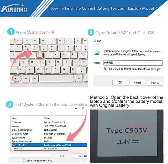 Alt view image 4 of 5 - AURUNHO C903V 68Wh Laptop Battery Replacement for Dell Precision 7760 7560 7550 7750 Series Laptop PKWVM 447VR 17C06 068N03 0CR72X 453-BBCP CR72X 11.4V
