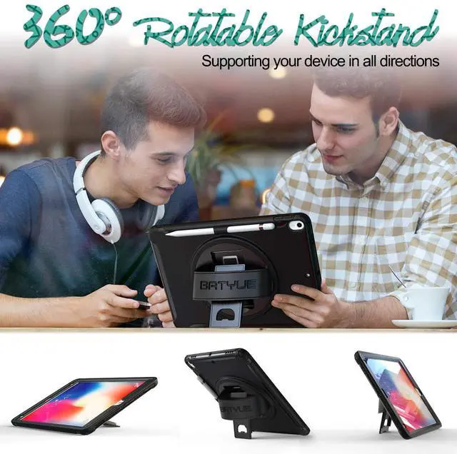 Alt view image 3 of 5 - BATYUE iPad Air 3rd Gen Case 2019/2017 iPad Pro 10.5 Case with Pencil Holder, 360 Swivel Stand/Hand Strap, Shockproof Drop Protection, Black (Pencil Not Included)