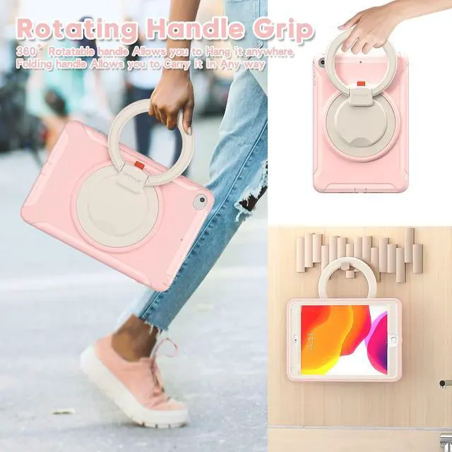 Alt view image 4 of 5 - BATYUE iPad Mini 5 Case & iPad Mini 4 Case;for iPad Mini 5 (2019) & iPad Mini 4 (2015);Protective Rugged Case with Pencil Holder, 360deg Swivel Stand;iPad Mini Case for Kids, Boys, Girls-CheeryPink