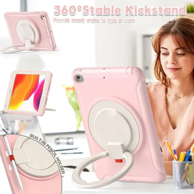 Alt view image 3 of 5 - BATYUE iPad Mini 5 Case & iPad Mini 4 Case;for iPad Mini 5 (2019) & iPad Mini 4 (2015);Protective Rugged Case with Pencil Holder, 360deg Swivel Stand;iPad Mini Case for Kids, Boys, Girls-CheeryPink