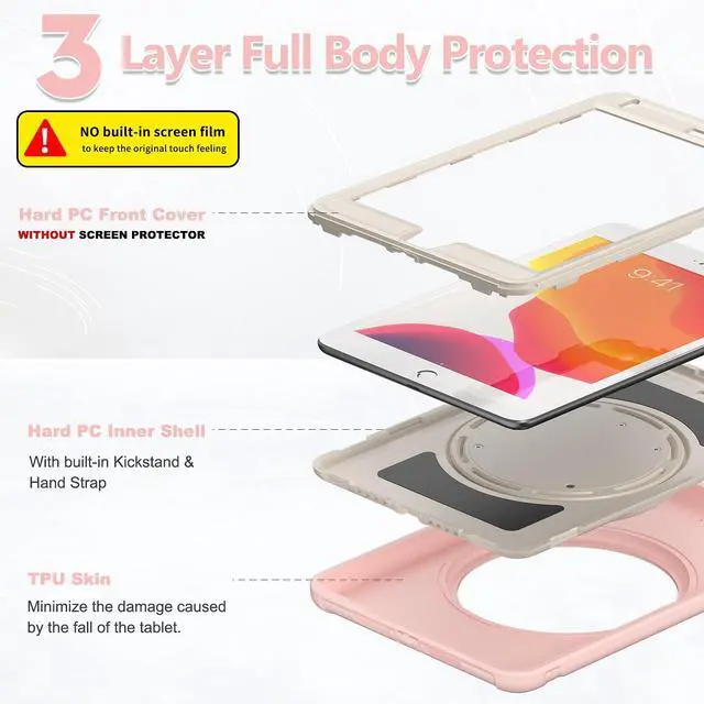 Alt view image 5 of 5 - BATYUE iPad Mini 5 Case & iPad Mini 4 Case;for iPad Mini 5 (2019) & iPad Mini 4 (2015);Protective Rugged Case with Pencil Holder, 360deg Swivel Stand;iPad Mini Case for Kids, Boys, Girls-CheeryPink