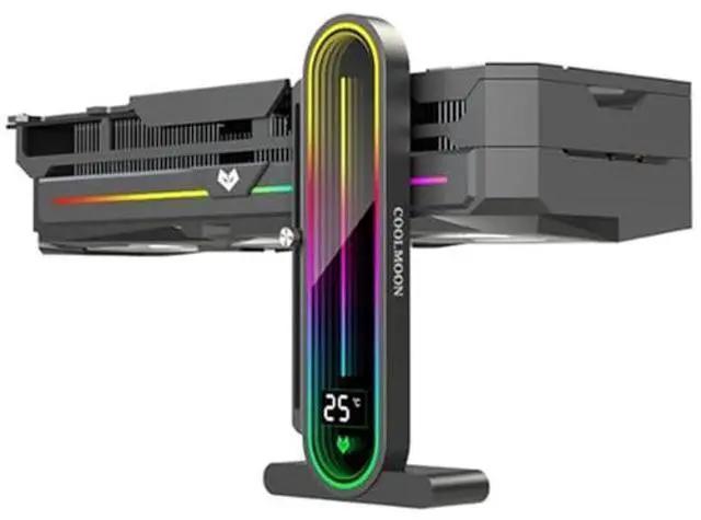 Main image of Baotkere Height Adjustable RGB GPU Stand with Temperature Display, 5V 3PIN Video Card Support Holder, Anti Sag Bracket & Magnetic Base for PC Graphics Cards