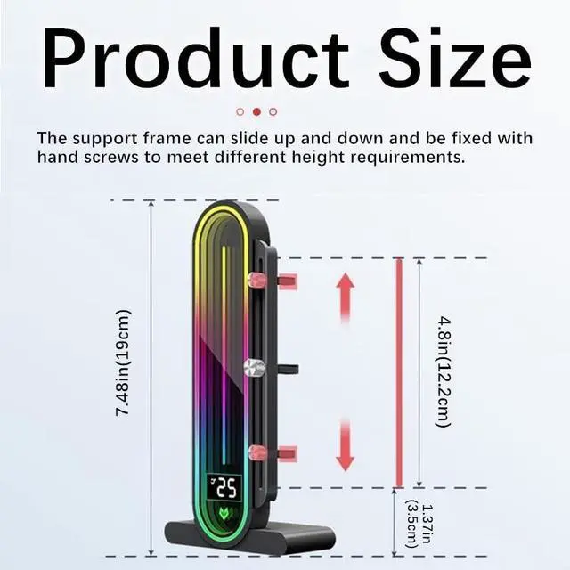 Alt view image 2 of 5 - Baotkere Height Adjustable RGB GPU Stand with Temperature Display, 5V 3PIN Video Card Support Holder, Anti Sag Bracket & Magnetic Base for PC Graphics Cards