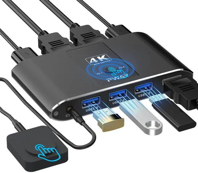 Main image of 4K@60Hz HDMI Kvm Switch 1 Monitors 2 Computers, Sharing USB Devices with 3 USB 3.0 Ports, Supports Wired Remote and Button Control, EDID Compatible, Suitable for Laptop/Desktop