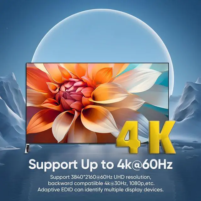 Alt view image 4 of 5 - 4K@60Hz HDMI Kvm Switch 1 Monitors 2 Computers, Sharing USB Devices with 3 USB 3.0 Ports, Supports Wired Remote and Button Control, EDID Compatible, Suitable for Laptop/Desktop