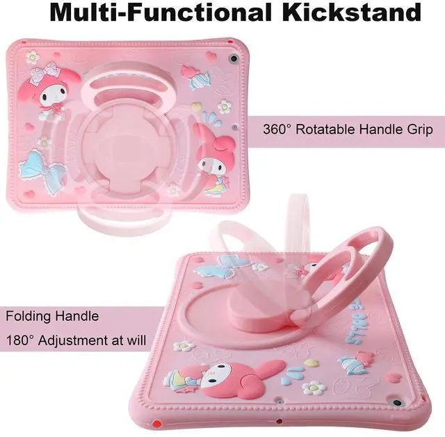 Alt view image 5 of 5 - Beszeith for iPad 9th Generation Case 8th 7th Gen with Kickstand Lanyard Silicone iPad 10.2 Case for Girls Kids Cute Protective Tablet Cover for iPad 2021 2020 2019 10.2 inch (Pink)