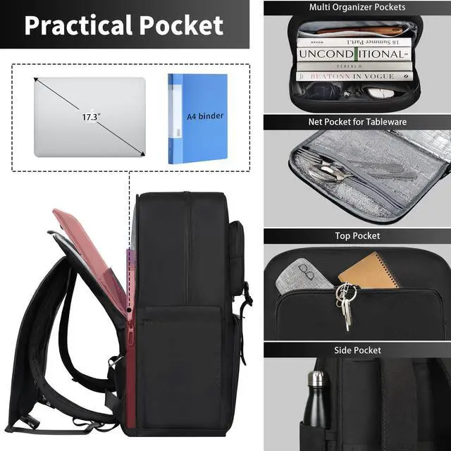 Alt view image 3 of 5 - BERTASCHE Laptop Backpack 17.3 inch with Cooler Lunch Box, Work Backpack for Lunch College Business, Water Resistant Large Computer Backpack for Men Women