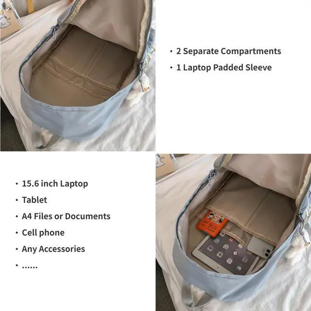 Alt view image 4 of 5 - BILIPOPX Kawaii Backpack with Cute Accessories Aesthetic 15.6 Inch Laptop Backpack Pin Plush Pendant (Blue,Single Backpack)