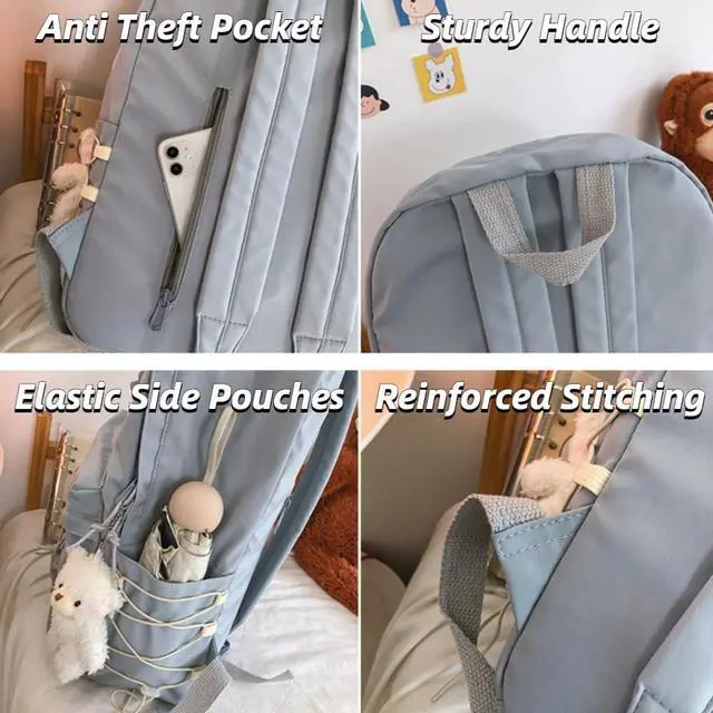 Alt view image 5 of 5 - BILIPOPX Kawaii Backpack with Cute Accessories Aesthetic 15.6 Inch Laptop Backpack Pin Plush Pendant (Blue,Single Backpack)