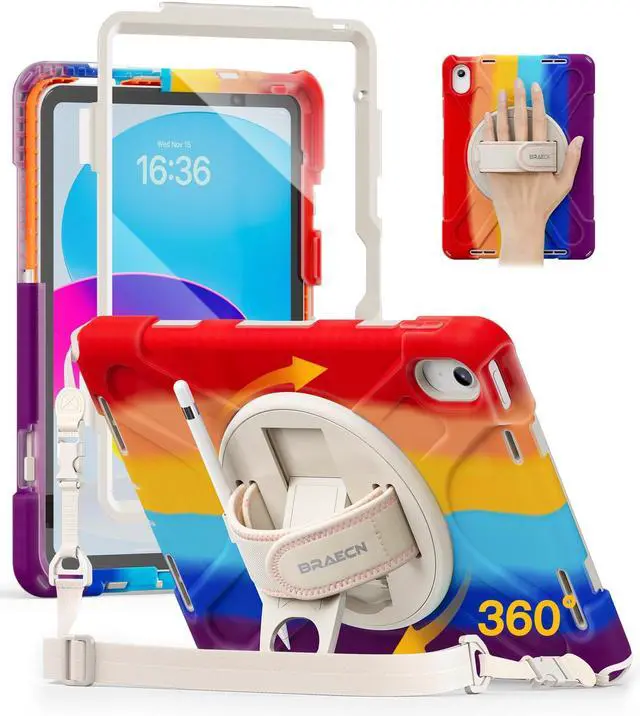 Main image of BRAECN for iPad (A16) 11th/10th Generation case 11/10.9 inch 2025/2022 Heavy Duty Shockproof Protective with Pencil Holder Screen Protector 360degRotating Stand Handle & Shoulder Strap Full Body Cover