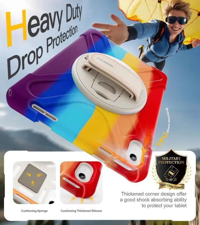 Alt view image 3 of 5 - BRAECN for iPad (A16) 11th/10th Generation case 11/10.9 inch 2025/2022 Heavy Duty Shockproof Protective with Pencil Holder Screen Protector 360degRotating Stand Handle & Shoulder Strap Full Body Cover