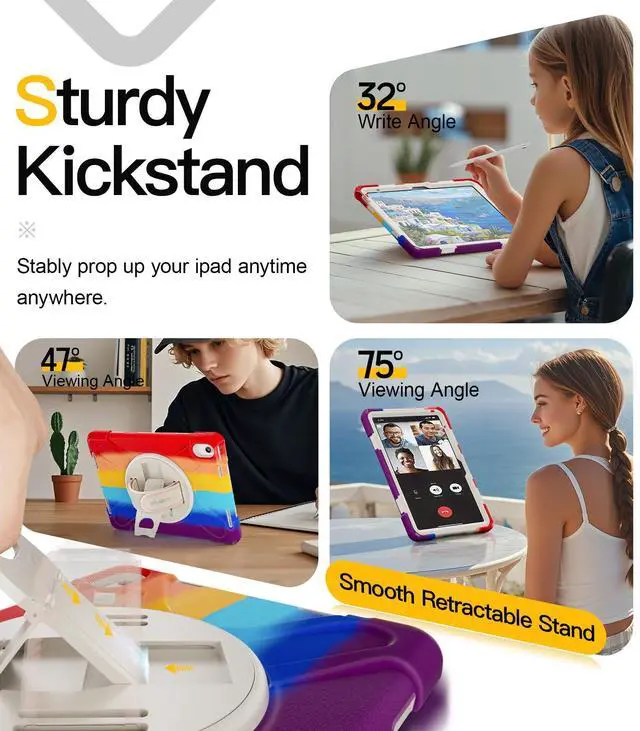 Alt view image 4 of 5 - BRAECN for iPad (A16) 11th/10th Generation case 11/10.9 inch 2025/2022 Heavy Duty Shockproof Protective with Pencil Holder Screen Protector 360degRotating Stand Handle & Shoulder Strap Full Body Cover