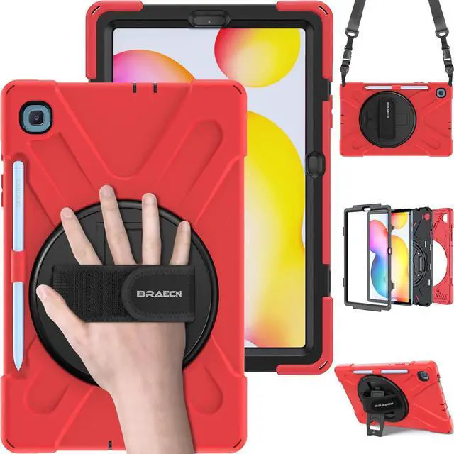 Main image of BRAECN for Samsung Galaxy Tab S6 Lite Case, Heavy Duty Rugged Cover with [Rotating Hand Strap] [Carrying Shoulder Strap] [Kickstand] [S Pen Holder] for Galaxy Tab S6 Lite 10.4 2024/2022/2020 -Red