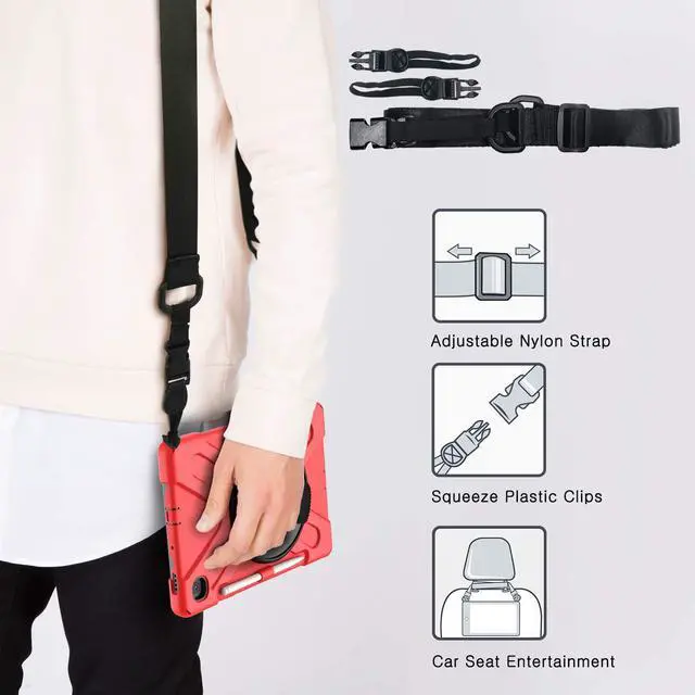 Alt view image 5 of 5 - BRAECN for Samsung Galaxy Tab S6 Lite Case, Heavy Duty Rugged Cover with [Rotating Hand Strap] [Carrying Shoulder Strap] [Kickstand] [S Pen Holder] for Galaxy Tab S6 Lite 10.4 2024/2022/2020 -Red