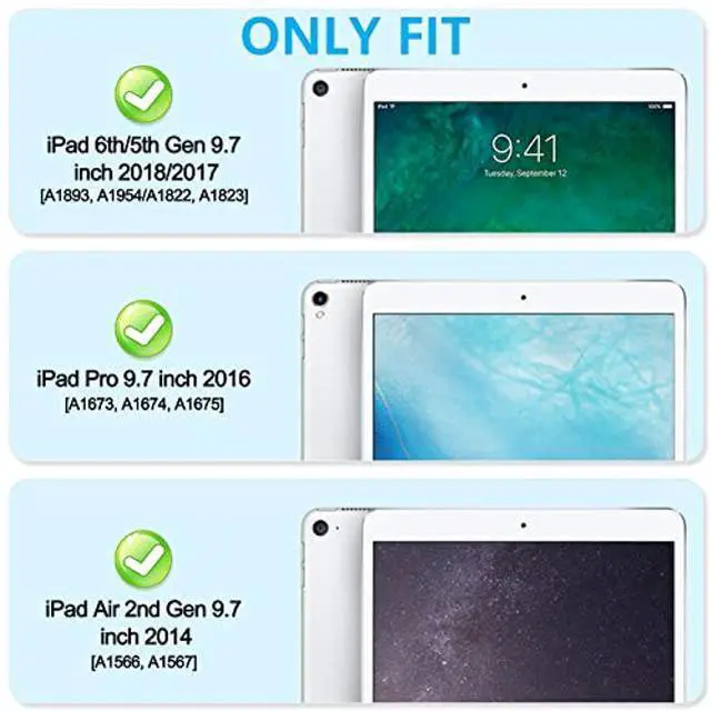 Alt view image 2 of 5 - BRAECNstock for Apple iPad 6th/ 5th Generation/Air 2/ Pro 9.7 inch Case Shockproof Protective iPad 9.7 Kids Case with Pencil Holder, 360deg Rotating Stand+Hand Strap, Shoulder Strap, Black