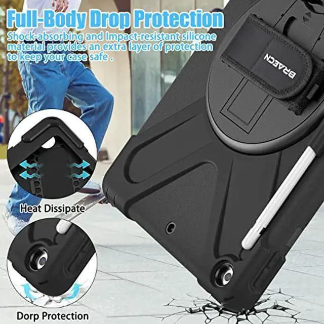 Alt view image 3 of 5 - BRAECNstock for Apple iPad 6th/ 5th Generation/Air 2/ Pro 9.7 inch Case Shockproof Protective iPad 9.7 Kids Case with Pencil Holder, 360deg Rotating Stand+Hand Strap, Shoulder Strap, Black