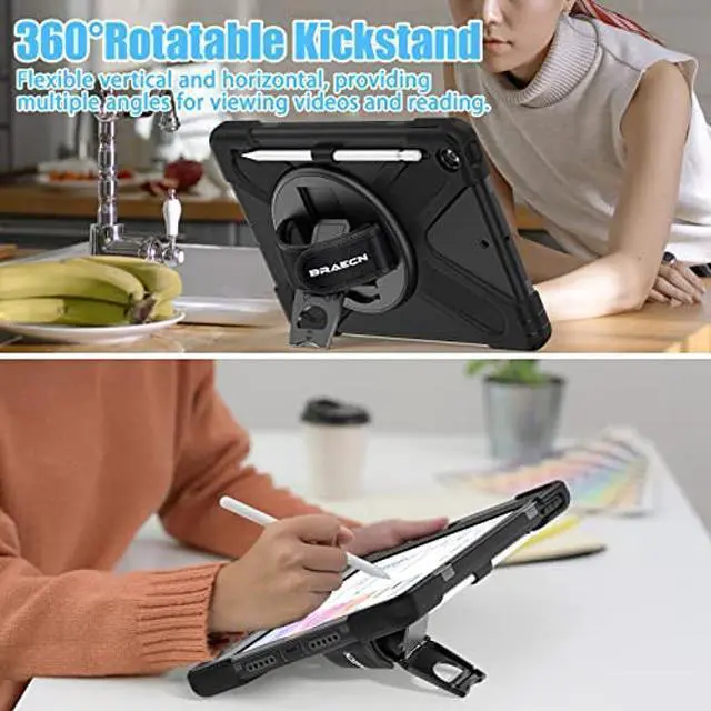 Alt view image 5 of 5 - BRAECNstock for Apple iPad 6th/ 5th Generation/Air 2/ Pro 9.7 inch Case Shockproof Protective iPad 9.7 Kids Case with Pencil Holder, 360deg Rotating Stand+Hand Strap, Shoulder Strap, Black