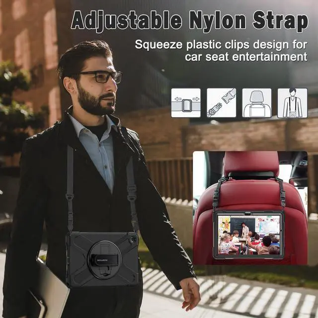 Alt view image 4 of 5 - BRAECN for Samsung Galaxy Tab A9 Plus Case 11 Inch 2023, Shockproof Hard Duty Case with Screen Protector &360 Rotating Stand&Hand Strap/Shoulder Strap for Galaxy A9 Plus Tablet-Black