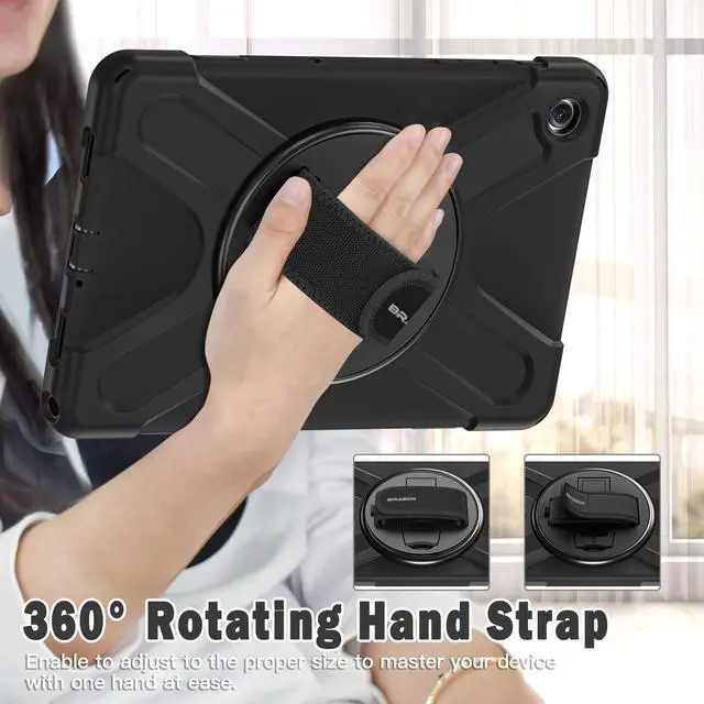 Alt view image 5 of 5 - BRAECN for Samsung Galaxy Tab A9 Plus Case 11 Inch 2023, Shockproof Hard Duty Case with Screen Protector &360 Rotating Stand&Hand Strap/Shoulder Strap for Galaxy A9 Plus Tablet-Black