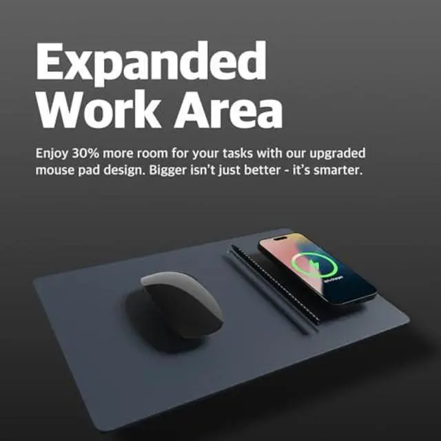 Alt view image 2 of 5 - POUT H3 PRO Wireless Charging Mouse Pad - Qi-Enabled Fast Charger with Anti-Slip Base & Smooth Surface for Phones and Earbuds - Sleek Desk Accessory for Home & Office (Midnight Blue)