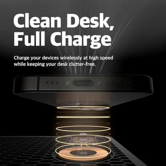 Alt view image 4 of 5 - POUT H3 PRO Wireless Charging Mouse Pad - Qi-Enabled Fast Charger with Anti-Slip Base & Smooth Surface for Phones and Earbuds - Sleek Desk Accessory for Home & Office (Midnight Blue)