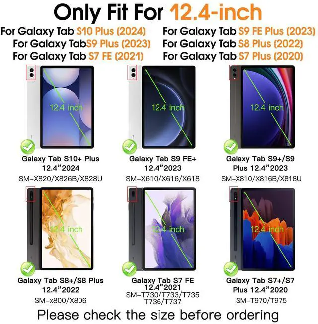 Alt view image 2 of 5 - BRAECNstock Kids Case for Samsung Galaxy Tab S10+ Plus/ S9 FE+ Plus/ S9+ Plus/ S8+ Plus/ S7 FE/ S7+ Plus 5G 12.4" Shockproof Protective Cover with Pen Holder Rotating Stand&Hand Strap - Colorful Pink