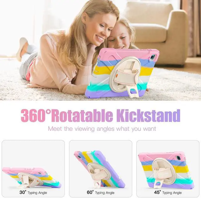 Alt view image 4 of 5 - BRAECNstock Kids Case for Samsung Galaxy Tab S6 Lite 10.4 inch 2024/2022/2020 (SM-P620/P610/P619) with Pen Holder Rotating Hand Strap & Stand Shockproof Protective S6 Lite Tablet Case - Colorful Pink