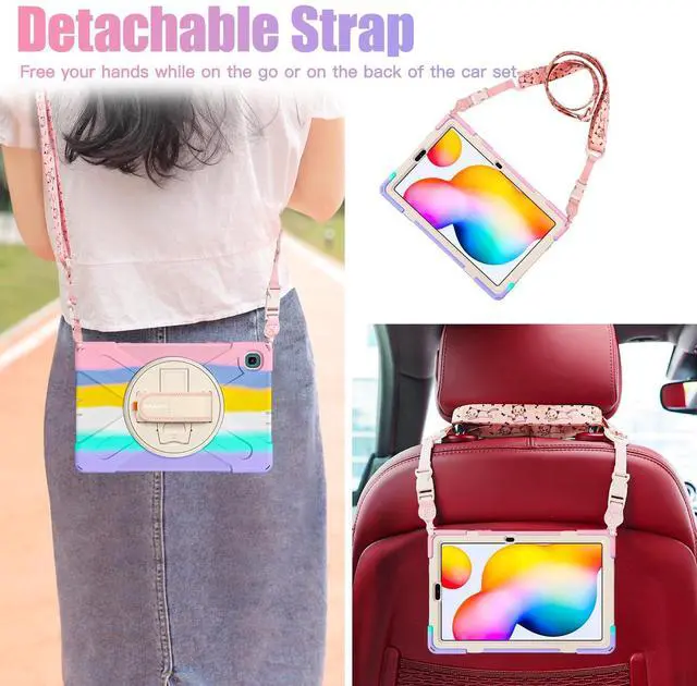 Alt view image 5 of 5 - BRAECNstock Kids Case for Samsung Galaxy Tab S6 Lite 10.4 inch 2024/2022/2020 (SM-P620/P610/P619) with Pen Holder Rotating Hand Strap & Stand Shockproof Protective S6 Lite Tablet Case - Colorful Pink