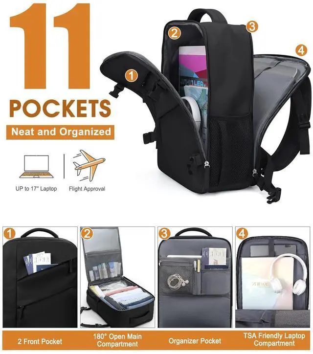 Alt view image 5 of 5 - Capolo Travel Backpack for Women Men Waterproof Laptop Backpack Flight Approved Carry On Backpack Overnight Weekender Bag College Bookbag for Business, Work, Traveling Fits 17 '' Laptop,Black