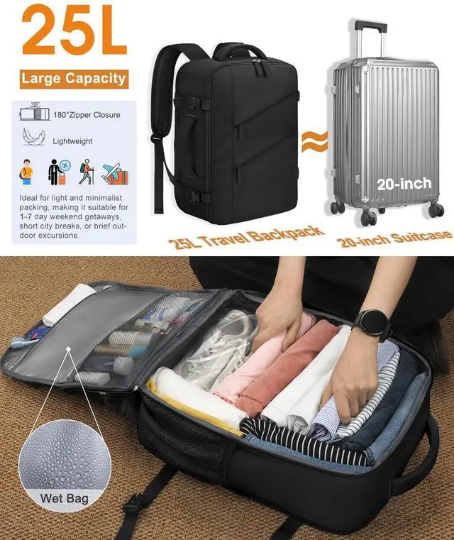 Alt view image 4 of 5 - Capolo Travel Backpack for Women Men Waterproof Laptop Backpack Flight Approved Carry On Backpack Overnight Weekender Bag College Bookbag for Business, Work, Traveling Fits 17 '' Laptop,Black