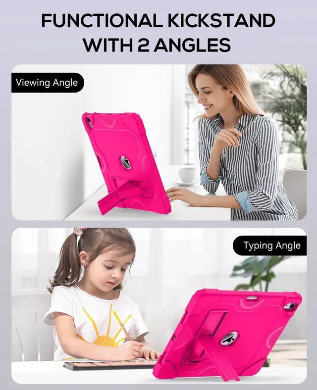 Alt view image 3 of 5 - Cantis Case for iPad Air 13 Inch (M3) 2025/ for iPad Air 13-inch (M2) 2024 with Pencil Holder, Heavy Duty Shockproof Case for i Pad Air 13" Supports Pencil Pro and Pencil (USB-C), Hot Pink