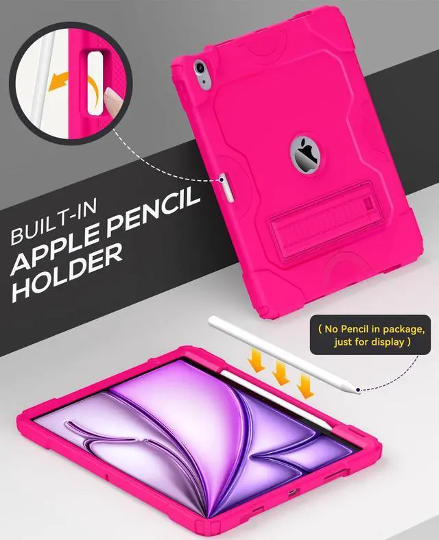 Alt view image 5 of 5 - Cantis Case for iPad Air 13 Inch (M3) 2025/ for iPad Air 13-inch (M2) 2024 with Pencil Holder, Heavy Duty Shockproof Case for i Pad Air 13" Supports Pencil Pro and Pencil (USB-C), Hot Pink