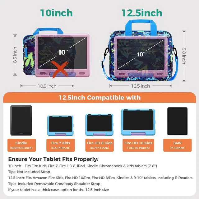 Alt view image 2 of 5 - Choco Mocha Kids Tablet Sleeve Bag for Boys, 12.5 Inch Tablet Carrying Case for Fire 7 8 HD 8 10, Chromebook, Kindle Kids Edition, iPad Bag for Kid, Black