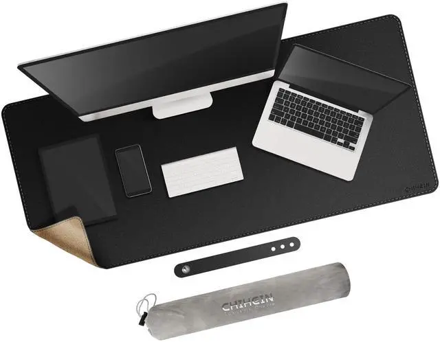 Main image of Chihein 47" x 20" 3XL Desk Mat with Cork & PU Leather, Dual Sided Desk Pad, Waterproof Computer Desk Mat for Office, Gaming, Home (Black)