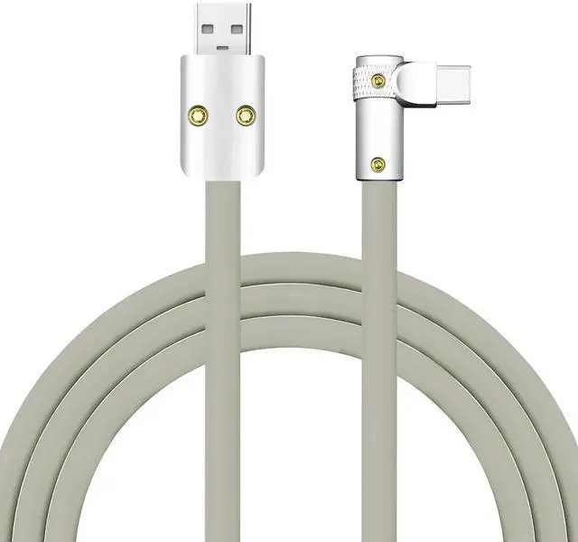Main image of chubbycable FlexElbow Pro - 90 Degree Design 240W Fast Charge Cable Ultra-Thick Silicone Right Angle USB C Cable Phone Tablets Charging Cord, Gray, USB-A to Type-C, 1.64FT