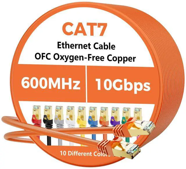 Main image of Cat 7 Ethernet Cable 100 FT, 10Gbps High Speed Internet Cord, SFTP Shielded, OFC Pure Copper, CAT7 RJ45 LAN Network Cable Compatible with PC, Laptop, PS5, Xbox Modem, Router, PoE, Orange Cable