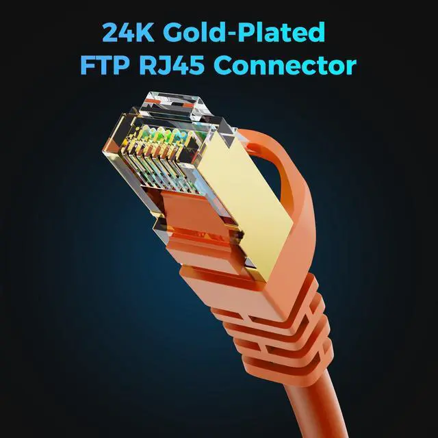 Alt view image 5 of 5 - Cat 7 Ethernet Cable 100 FT, 10Gbps High Speed Internet Cord, SFTP Shielded, OFC Pure Copper, CAT7 RJ45 LAN Network Cable Compatible with PC, Laptop, PS5, Xbox Modem, Router, PoE, Orange Cable