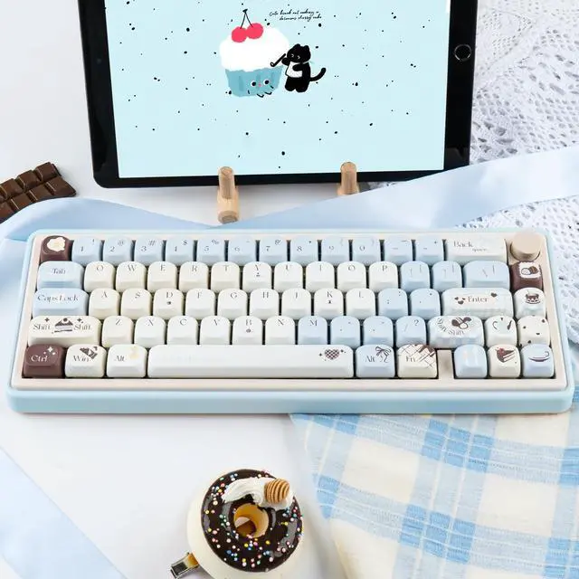 Alt view image 4 of 5 - COOMICKEY PBT Keycaps 132 Keys MOA Profile Cute Keycaps Dye-Sublimation Blue Keycap Sea Salt Chocolate Theme Keycap Set Custom Key Cap for Cherry Gateron MX Swithes Mechanical Keyboards