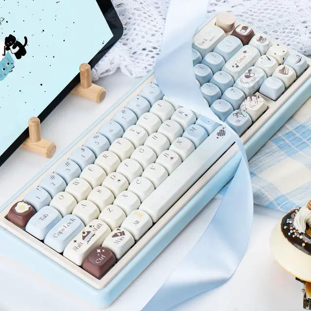Alt view image 3 of 5 - COOMICKEY PBT Keycaps 132 Keys MOA Profile Cute Keycaps Dye-Sublimation Blue Keycap Sea Salt Chocolate Theme Keycap Set Custom Key Cap for Cherry Gateron MX Swithes Mechanical Keyboards
