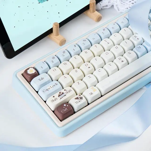 Alt view image 5 of 5 - COOMICKEY PBT Keycaps 132 Keys MOA Profile Cute Keycaps Dye-Sublimation Blue Keycap Sea Salt Chocolate Theme Keycap Set Custom Key Cap for Cherry Gateron MX Swithes Mechanical Keyboards