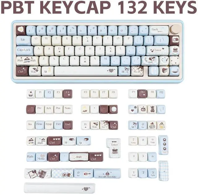 Alt view image 2 of 5 - COOMICKEY PBT Keycaps 132 Keys MOA Profile Cute Keycaps Dye-Sublimation Blue Keycap Sea Salt Chocolate Theme Keycap Set Custom Key Cap for Cherry Gateron MX Swithes Mechanical Keyboards