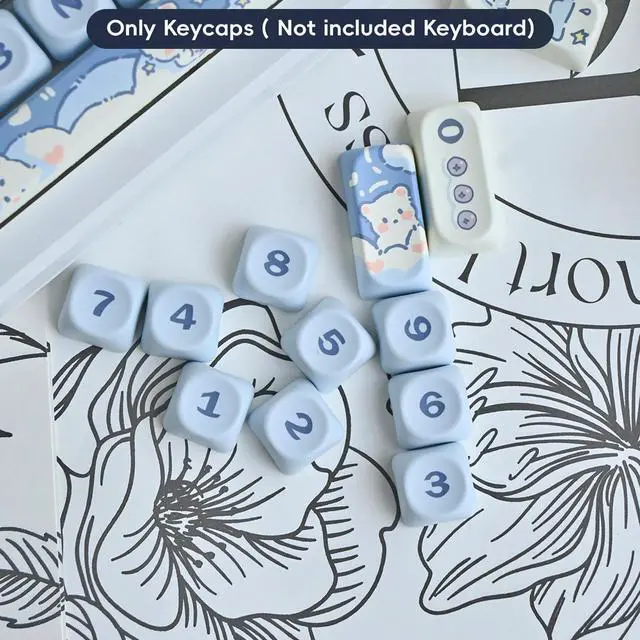 Alt view image 3 of 5 - COOMICKEY PBT Keycaps, MOA Profile Cute Blue White Keycaps, Kawaii Dye Sublimation Keycap, 132 Keys Keycap Set for Cherry Gateron MX Switches Keyboards Custom Keyboard 60 65 75 100 Percent