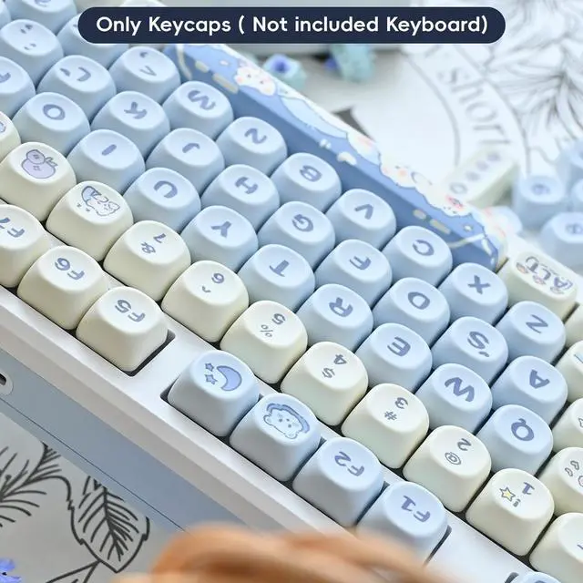 Alt view image 4 of 5 - COOMICKEY PBT Keycaps, MOA Profile Cute Blue White Keycaps, Kawaii Dye Sublimation Keycap, 132 Keys Keycap Set for Cherry Gateron MX Switches Keyboards Custom Keyboard 60 65 75 100 Percent