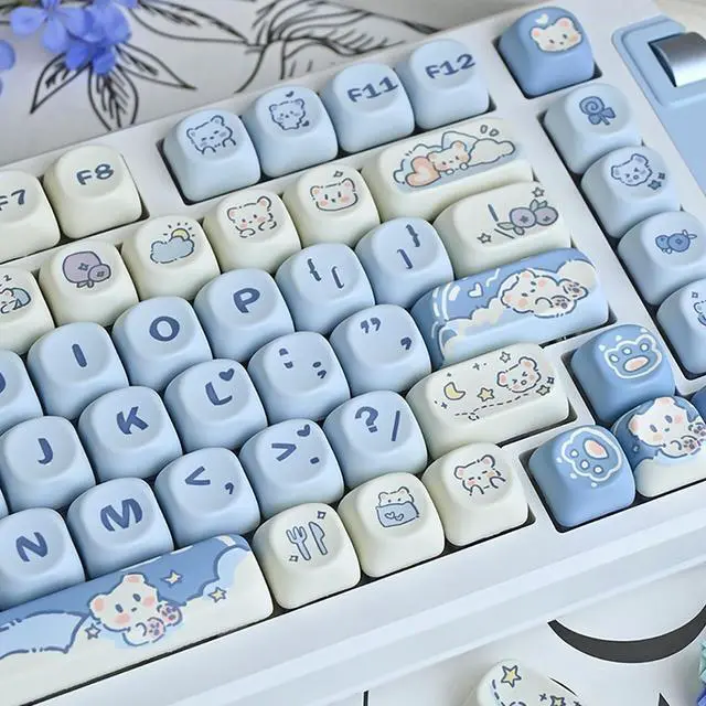 Alt view image 5 of 5 - COOMICKEY PBT Keycaps, MOA Profile Cute Blue White Keycaps, Kawaii Dye Sublimation Keycap, 132 Keys Keycap Set for Cherry Gateron MX Switches Keyboards Custom Keyboard 60 65 75 100 Percent