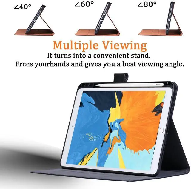 Alt view image 3 of 5 - CPNVWA Genuine Leather ipad Case for iPad 10th Gen Case 10.9 Inch 2022 with Pencil Holder,Protective Shockproof Smart Folio Cover Adjustable Stand - Auto Wake/Sleep and Multiple View Angles, Black