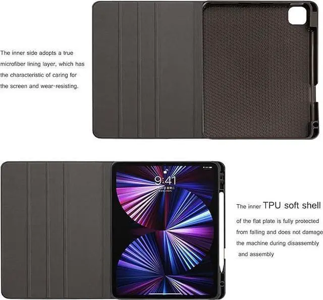 Alt view image 4 of 5 - CPNVWA Genuine Leather ipad Case for iPad 10th Gen Case 10.9 Inch 2022 with Pencil Holder,Protective Shockproof Smart Folio Cover Adjustable Stand - Auto Wake/Sleep and Multiple View Angles, Black