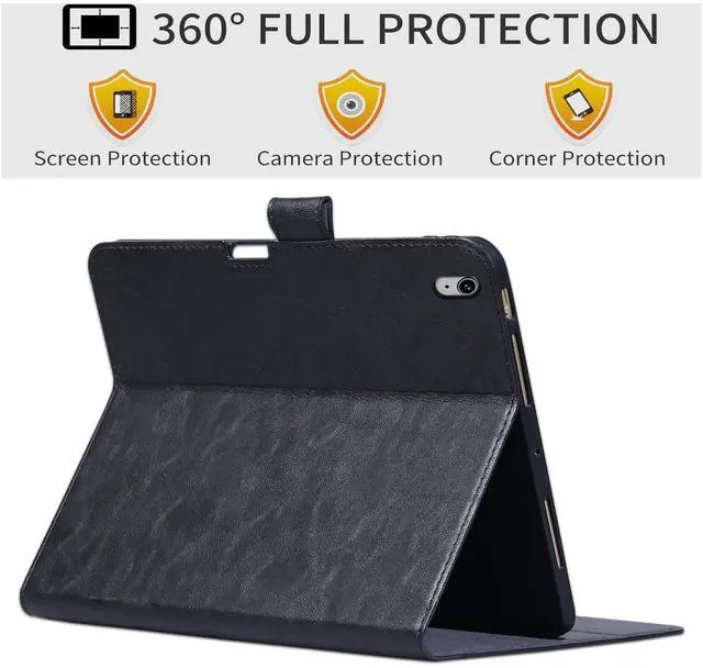 Alt view image 5 of 5 - CPNVWA Genuine Leather ipad Case for iPad 10th Gen Case 10.9 Inch 2022 with Pencil Holder,Protective Shockproof Smart Folio Cover Adjustable Stand - Auto Wake/Sleep and Multiple View Angles, Black